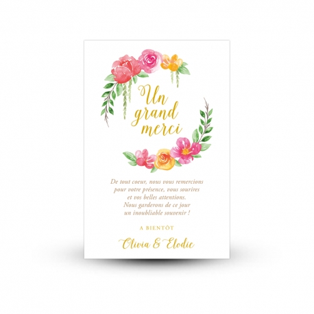 Carte remerciement mariage fleuri, avec photo et mot - Print Your Love
