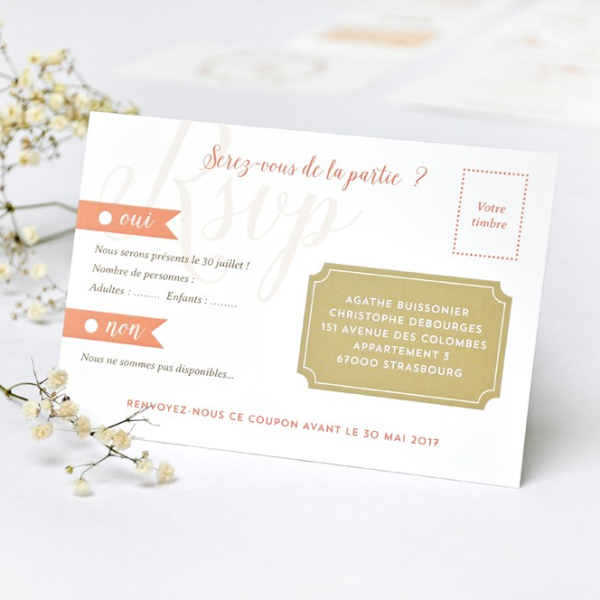 RSVP personnalisé mariage champêtre et fleuri