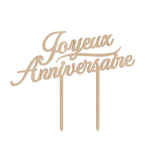 Cake topper en bois gâteau joyeux anniversaire calligraphie
