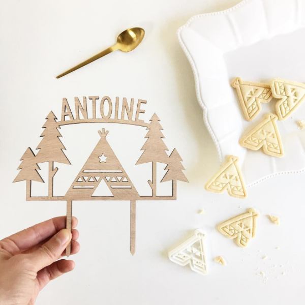 Anniversaire tipi indien into the wood cake topper et emporte-pièce personnalisés