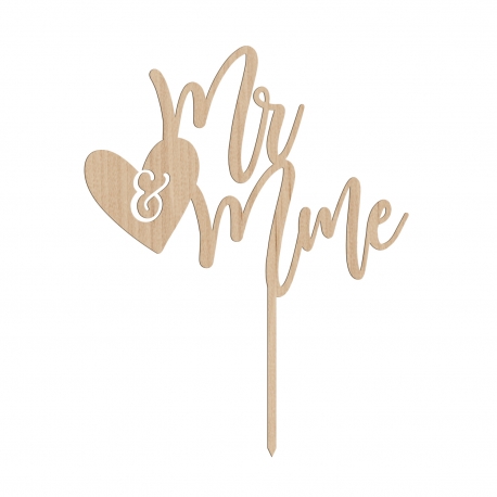 Cake topper mariage en bois mr & mme calligraphie