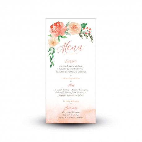 Carte de menu mariage fleuri Arche Florale