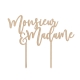 Cake topper mariage en bois monsieur & madame calligraphie