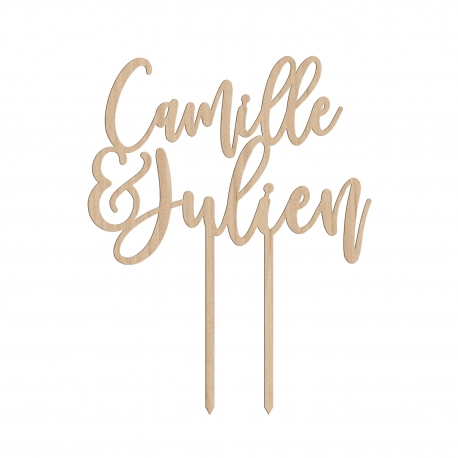 Cake topper personnalisé mariage modèle calligraphie en bois