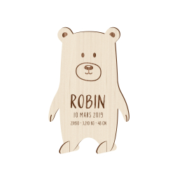 Faire-part naissance en bois ours, faire-part naissance original