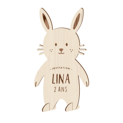 Invitation anniversaire en bois thème lapin