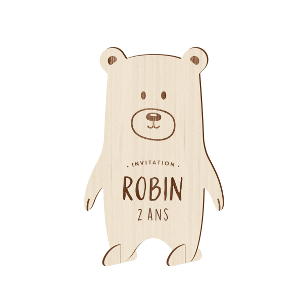 Carton invitation anniversaire originale thème ours en bois