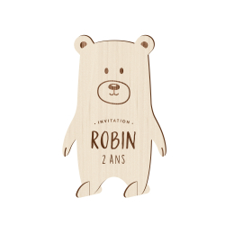 Carton invitation anniversaire originale thème ours en bois
