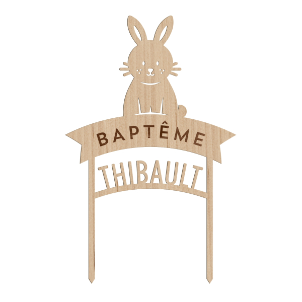 Cake topper lapin baptême