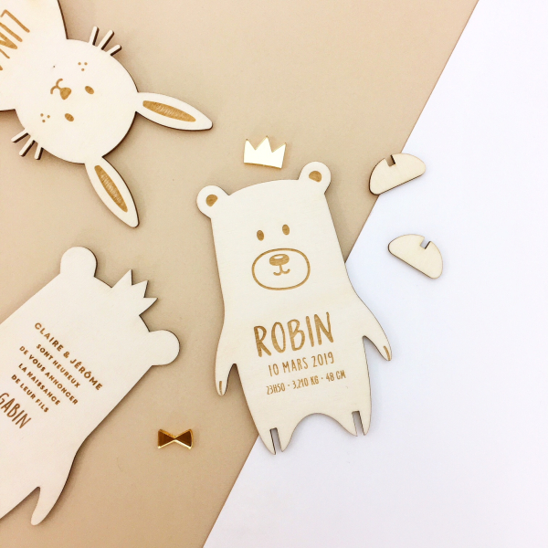 Faire-part naissance en kit en bois modèle ourson