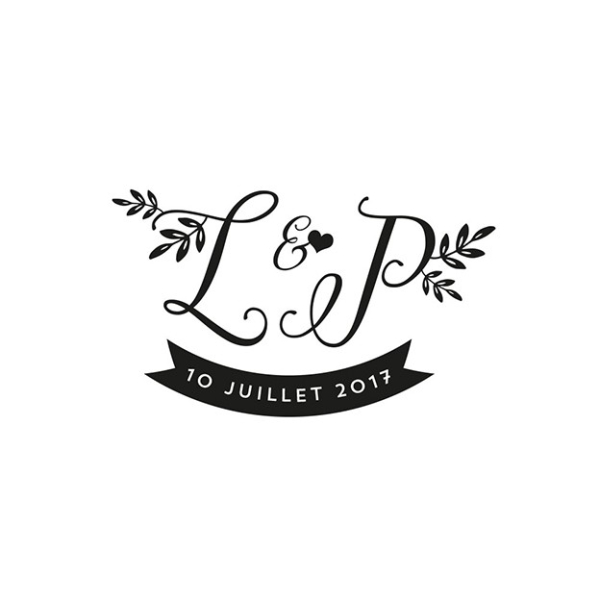 Tampon initiales calligraphie pour mariage champêtre