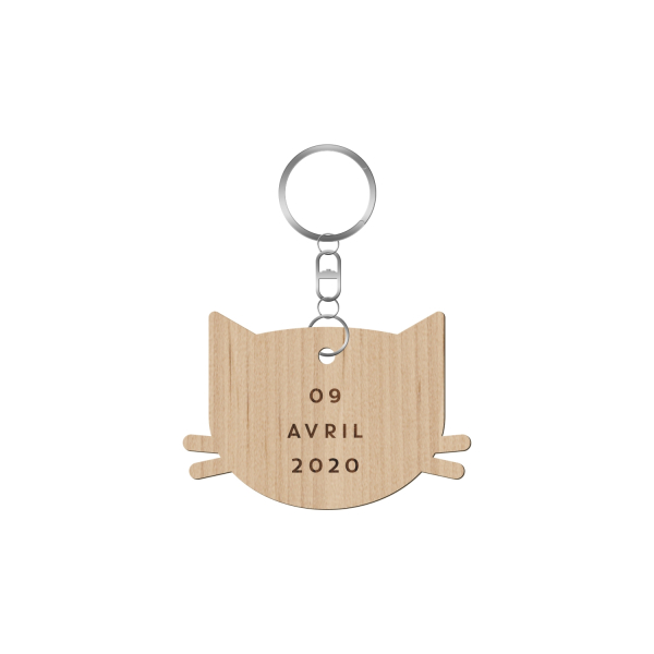 Porte-clé en bois personnalisé tête de chat