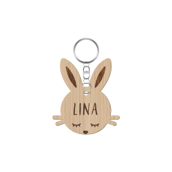 Porte-clé en bois tête de lapin 
