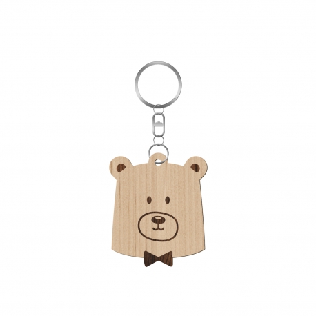 Porte-clé en bois tête d'ours