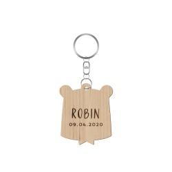 Porte-clé en bois naissance tête d'ours