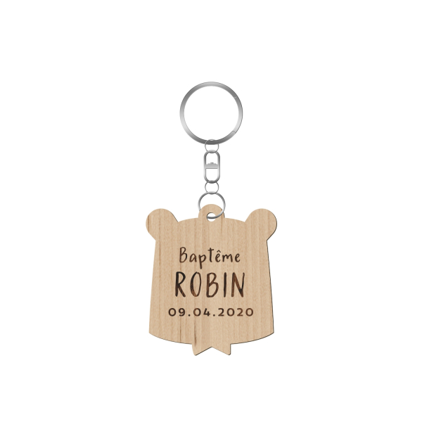 Porte-clé personnalisé tête d'ours baptême