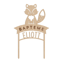 Baptême thème renard cake topper en bois personnalisé