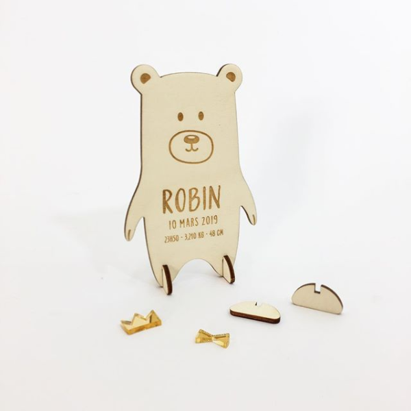 Invitation anniversaire originale ourson en bois