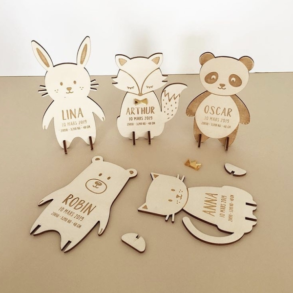 Faire-part naissance original renard en bois