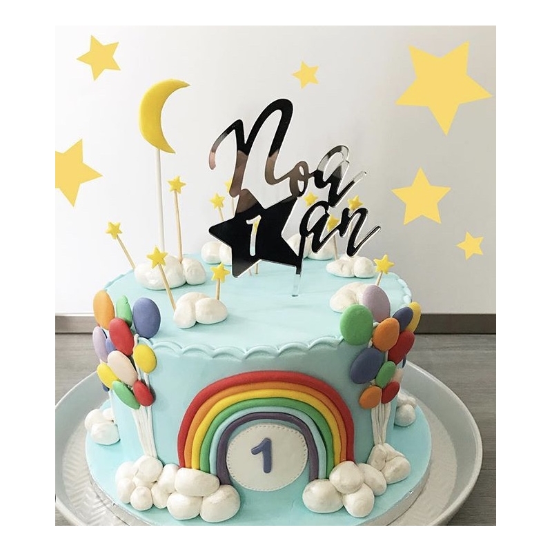Cake topper anniversaire personnalisé, modèle calligraphie et étoile