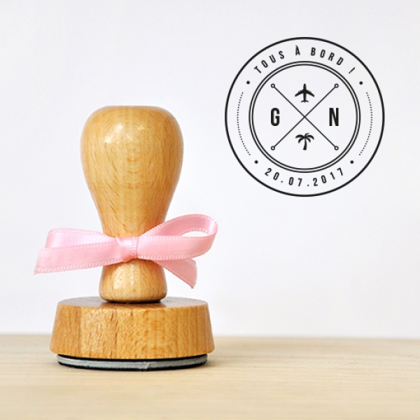 Tampon mariage en bois personnalisé voyage