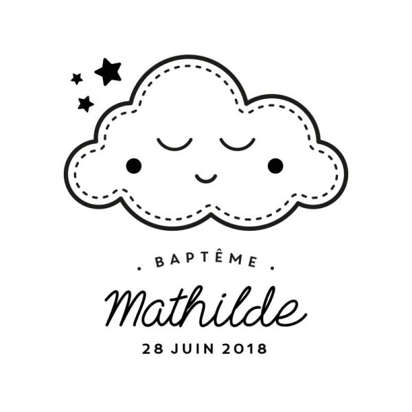 Tampon personnalisé nuage et étoiles baptême