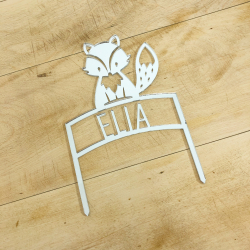 Cake topper renard en plexiglass argent