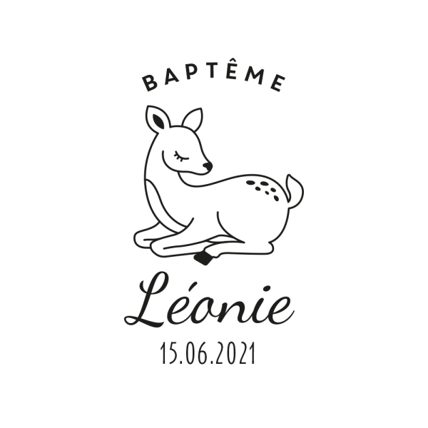 Tampon baptême personnalisé thème faon forêt