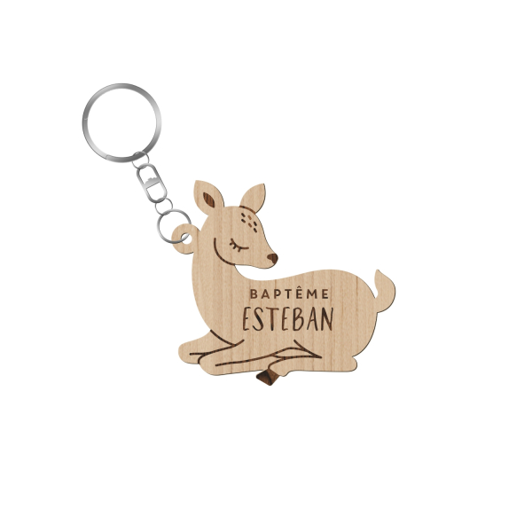 Porte-clé baptême personnalisé thème faon