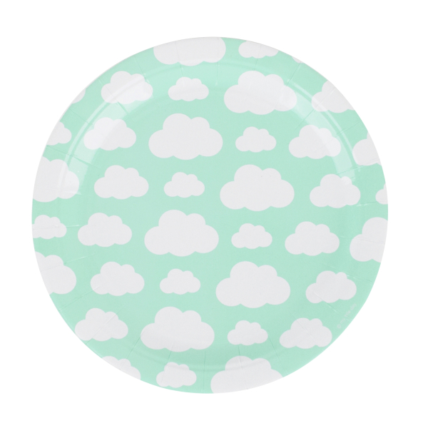 Assiette en carton petits nuages couleur vert menthe