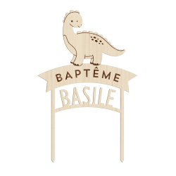 Cake topper en bois personnalisé baptême thème dinosaure