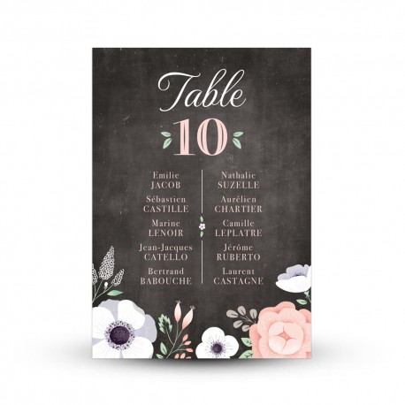 Plan de table personnalisé pour mariage champêtre et fleurs