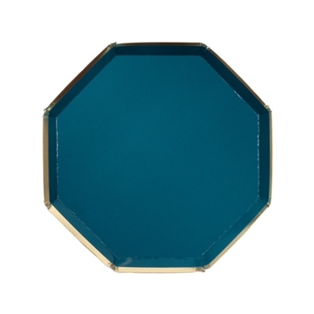 Assiette octogonale bleu vert avec dorure thème marin