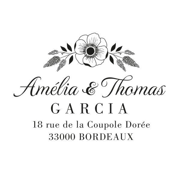 Tampon adresse personnalisé anémone champêtre