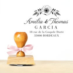 Tampon mariage personnalisé avec adresse, tampon fleurs