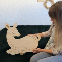 Décoration enfant faon en bois grand format
