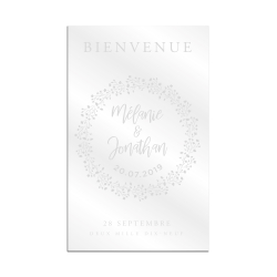 Panneau de bienvenue mariage plexiglas transparent couronne de gypsophile
