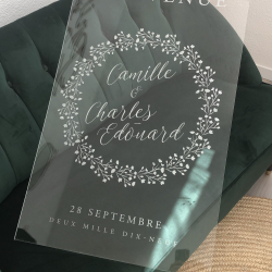 Panneau de bienvenue mariage plexiglas transparent