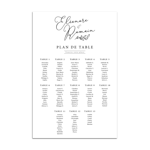 Plan de table mariage panneau XXL à personnaliser