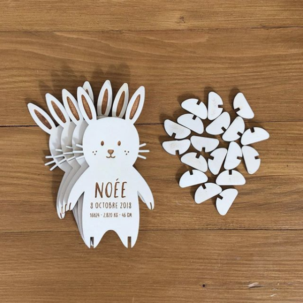 Lapin personnalisé en bois, cadeau de naissance original