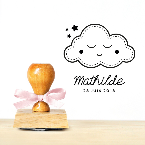 Tampon naissance personnalisé nuage et étoiles scandinave