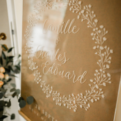 Panneau de bienvenue mariage en plexiglas transparent couronne de fleurs