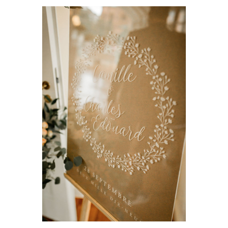 Tableau de bienvenue Mariage plexiglass transparent rond