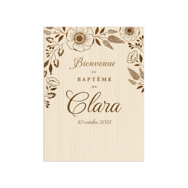 Panneau de bienvenue personnalisé baptême fleuri