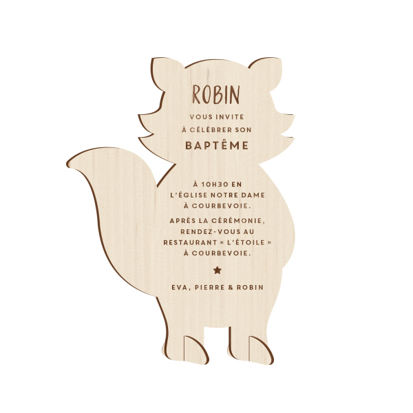 Invitation originale baptême raton laveur thème animaux de la forêt