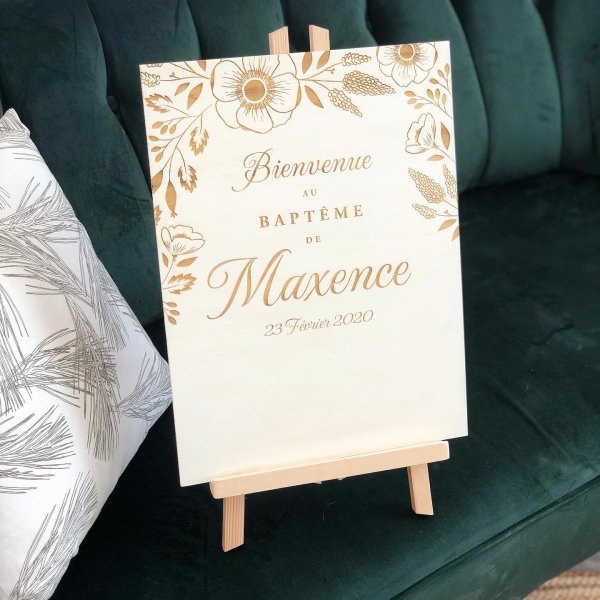 Panneau baptême personnalisé thème fleuri