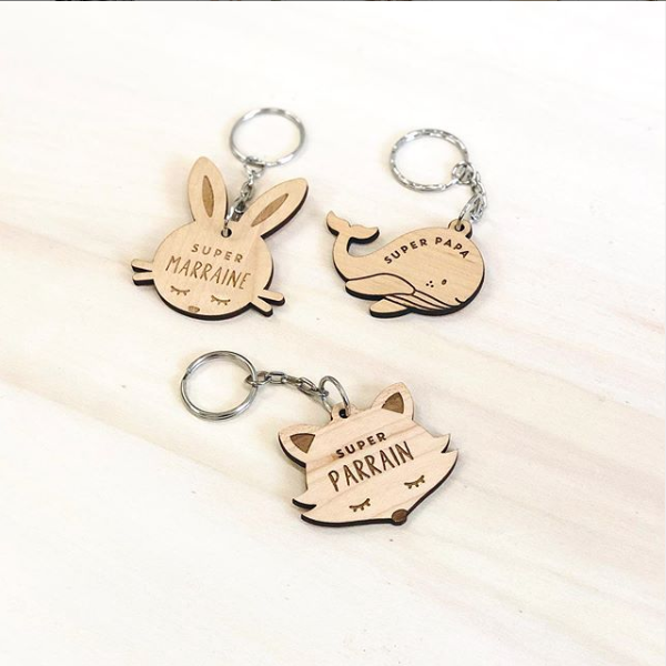 Porte-clé en bois tête de lapin personnalisé