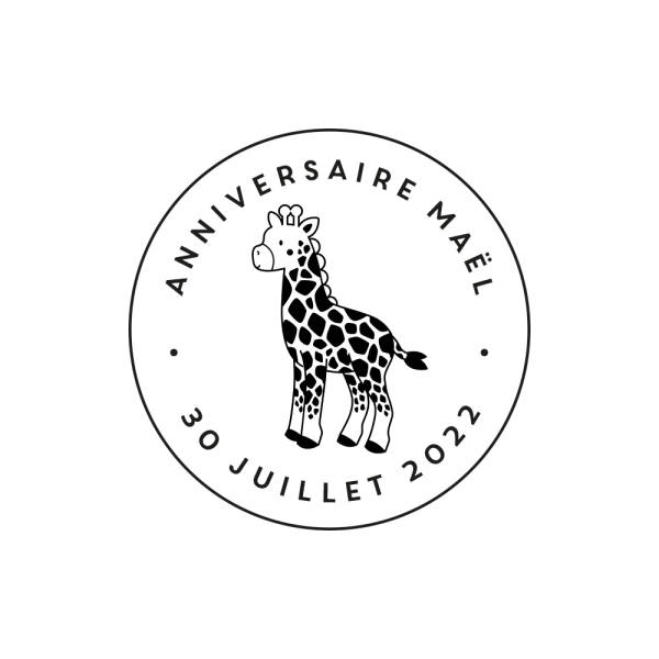 Tampon en bois personnalisé anniversaire girafe thème savane