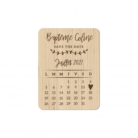 Magnet en bois baptême calendrier champêtre