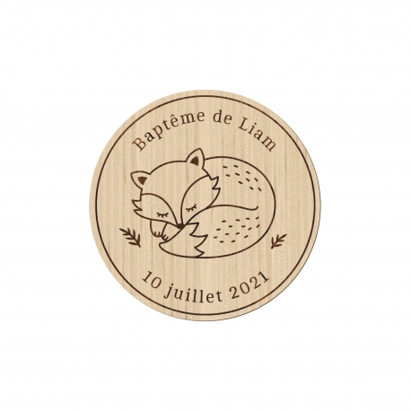 Magnet en bois personnalisé renard endormi thème forêt